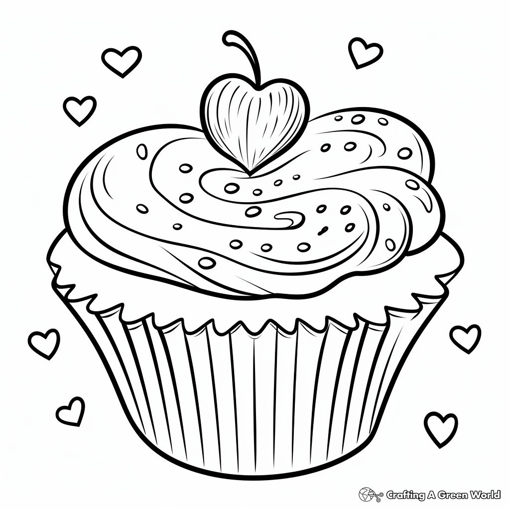 Valentine Theme Cupcake Coloring Pages for Children 4