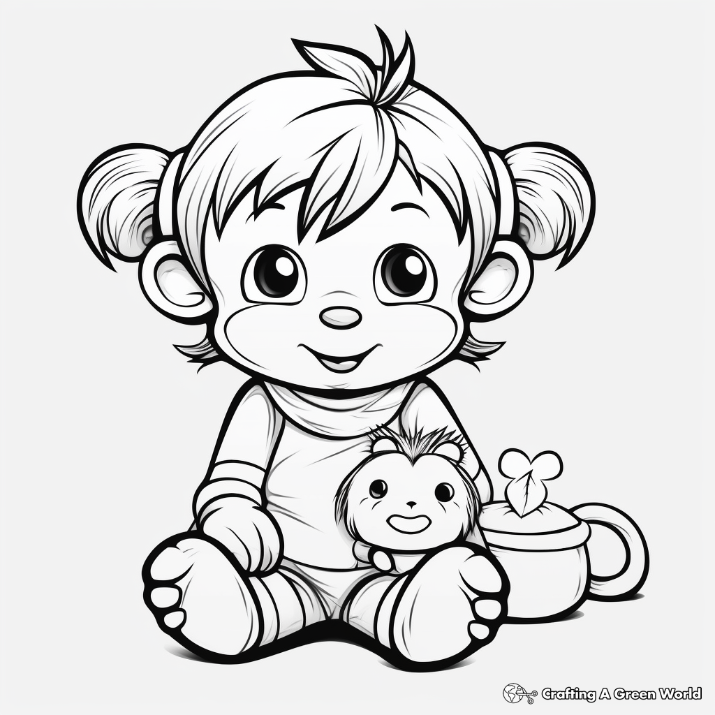 Valentine's Day Baby Girl Monkey Coloring Pages 2