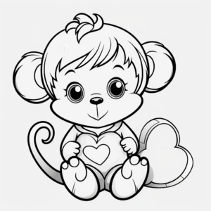 Valentine's Day Baby Girl Monkey Coloring Pages 4