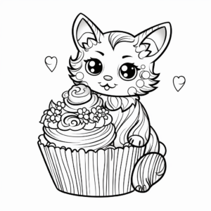 Valentine's Day Cat Cupcake Coloring Pages 1