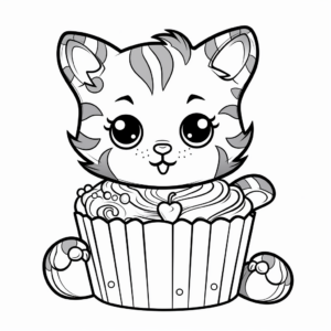 Valentine's Day Cat Cupcake Coloring Pages 2