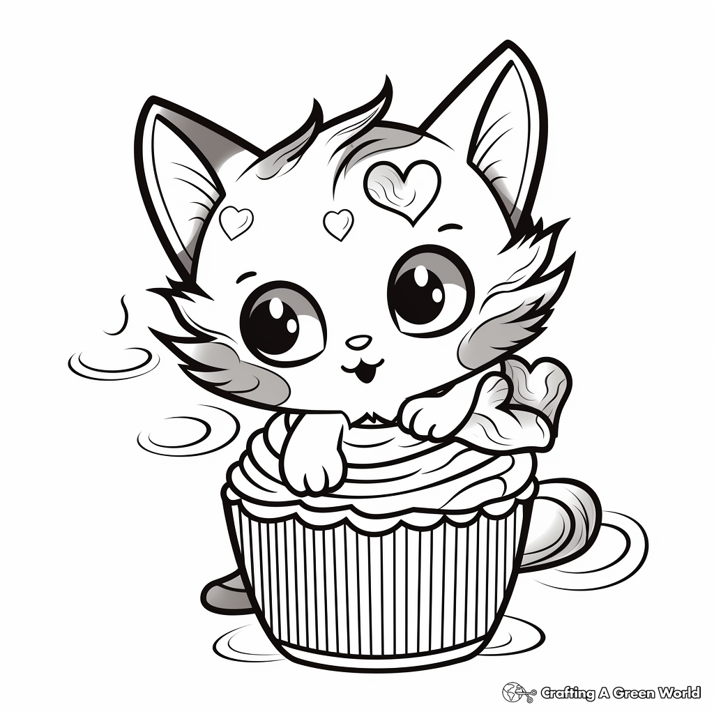 Valentine's Day Cat Cupcake Coloring Pages 3