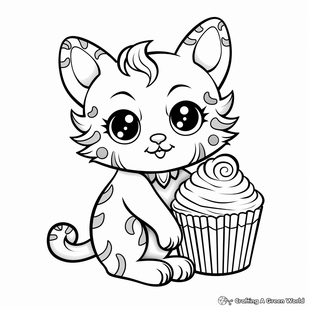 Valentine's Day Cat Cupcake Coloring Pages 4
