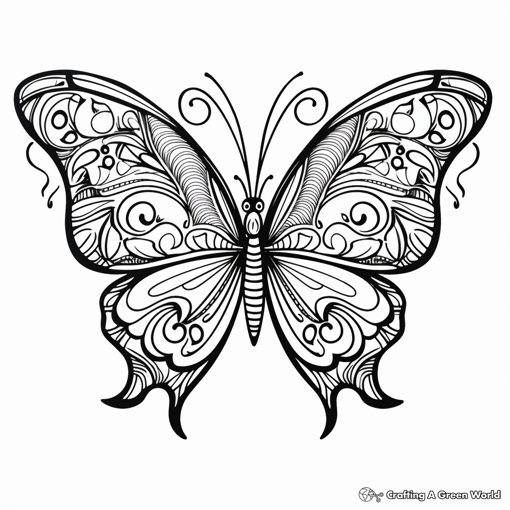 Valentine's Day Heart Butterfly Coloring Pages 4