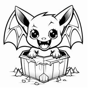 Vampire Bat and Coffin Coloring Pages 1