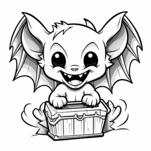 Vampire Bat and Coffin Coloring Pages 2