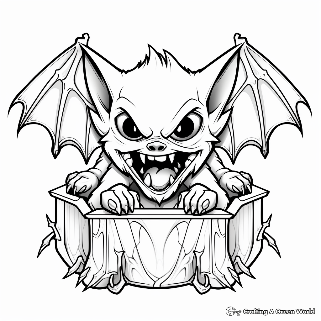 Vampire Bat and Coffin Coloring Pages 3