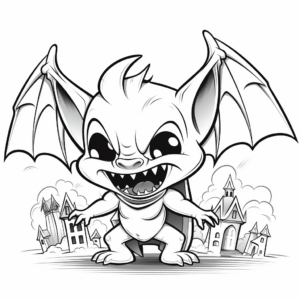 Vampire Bat and Haunted House Coloring Pages 2