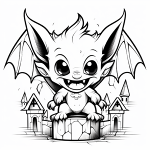 Vampire Bat and Haunted House Coloring Pages 4