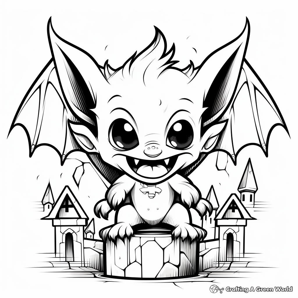 Vampire Bat and Haunted House Coloring Pages 4