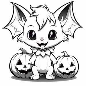 Vampire Bat and Pumpkin Halloween Coloring Pages 2