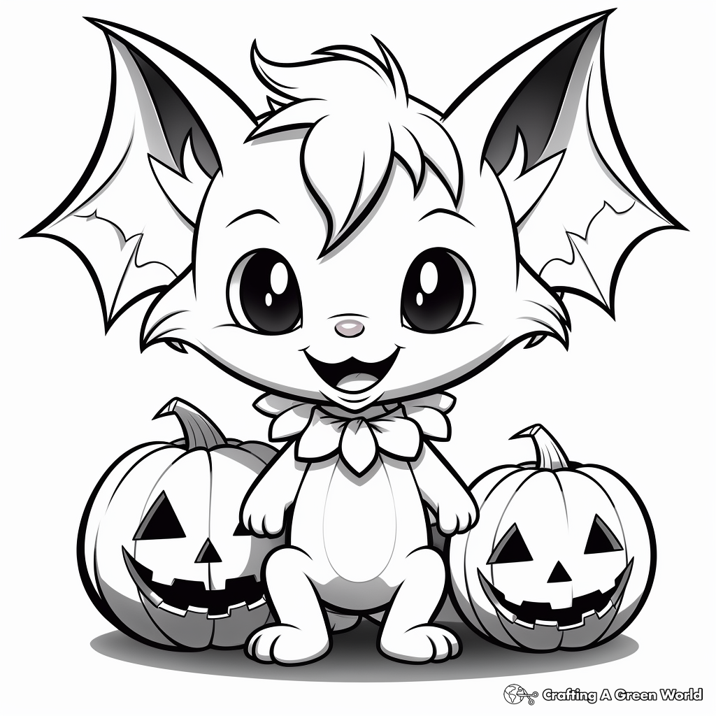 Vampire Bat and Pumpkin Halloween Coloring Pages 2