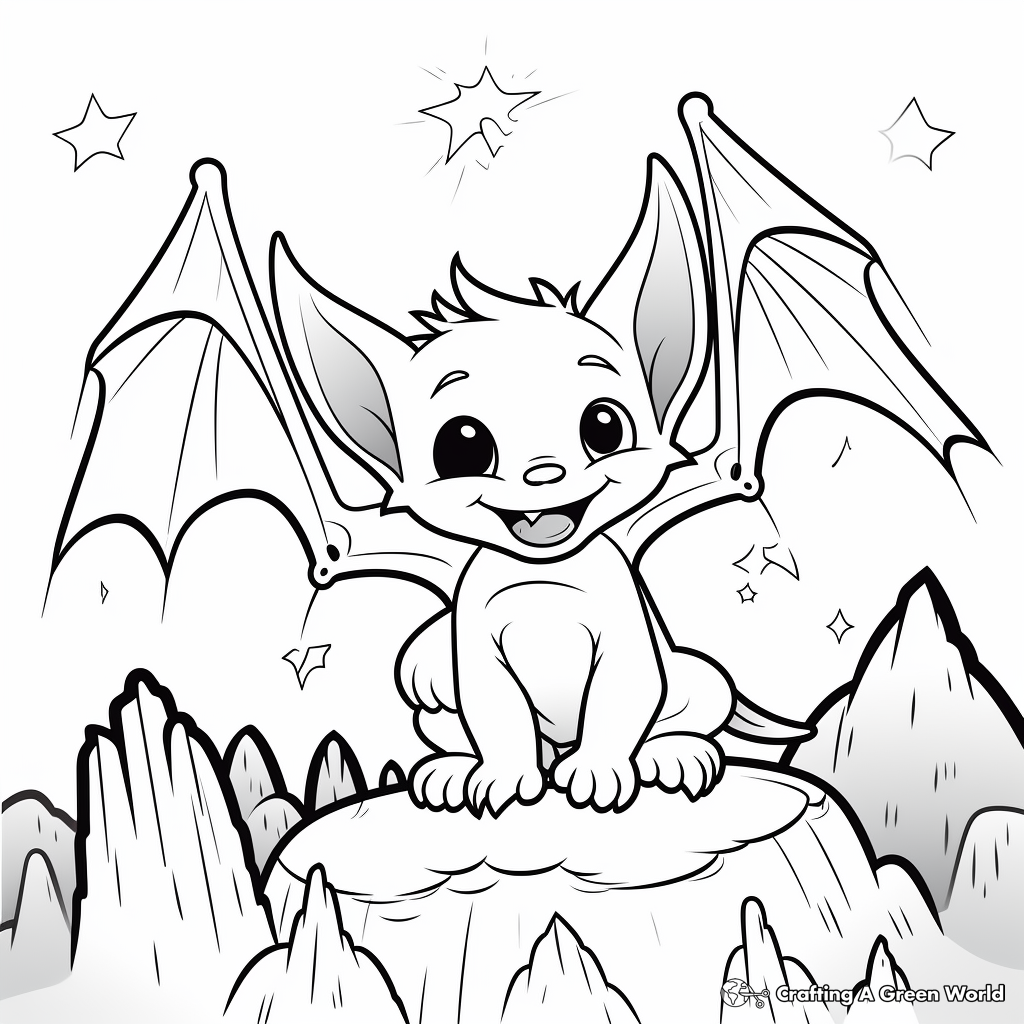 Vampire Bat in the Night Sky Coloring Pages 2