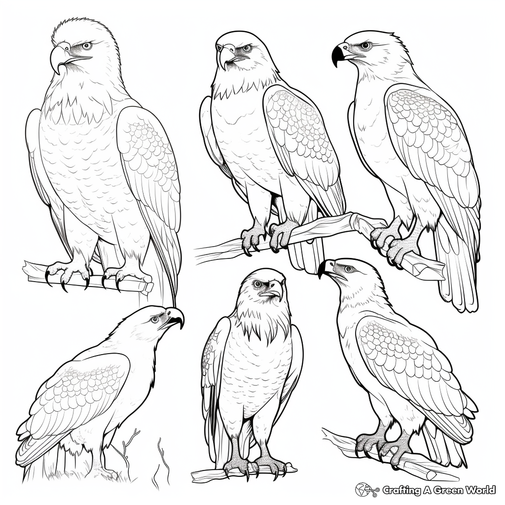 Variety of Eagles: Mixed Species Coloring Pages 1