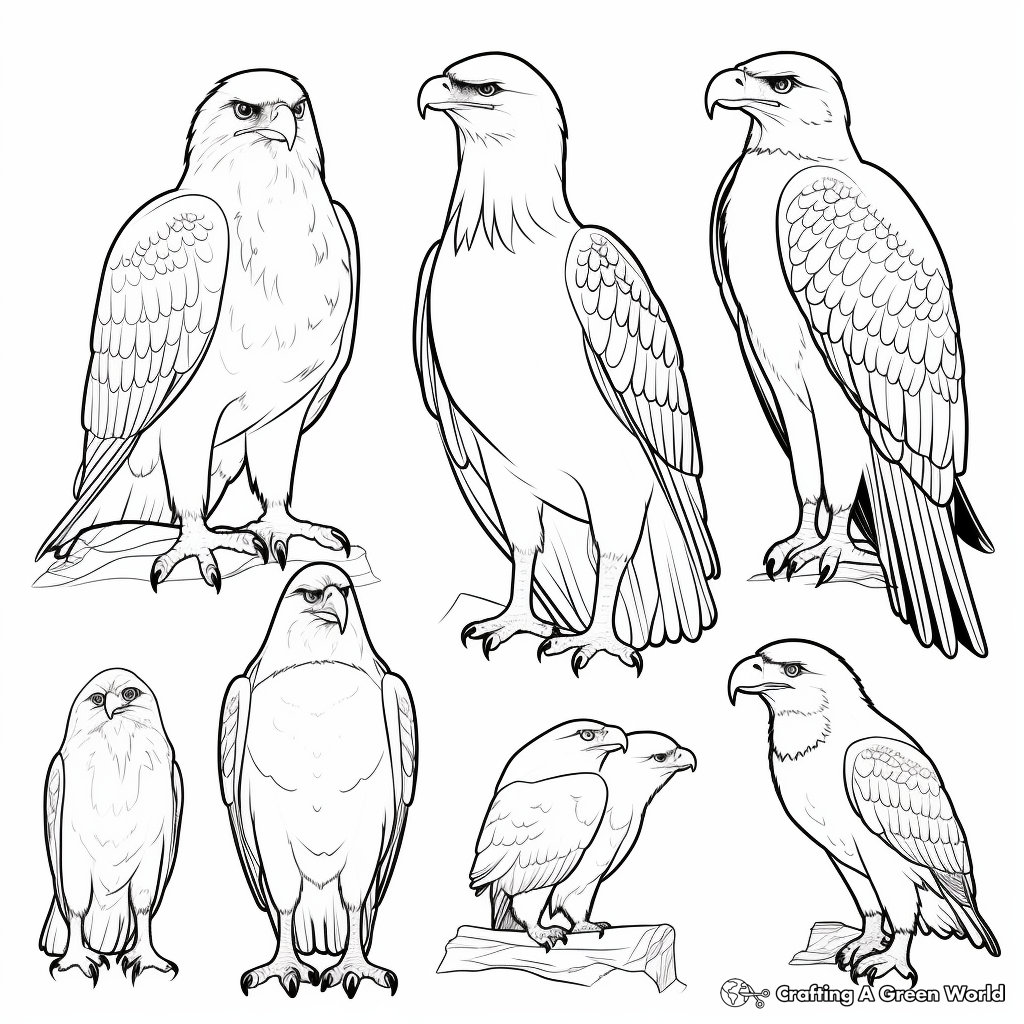 Variety of Eagles: Mixed Species Coloring Pages 2