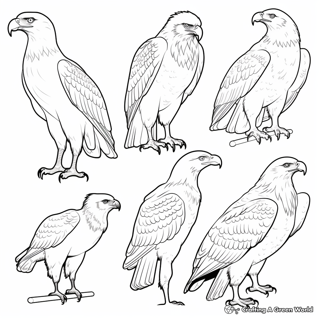 Variety of Eagles: Mixed Species Coloring Pages 3