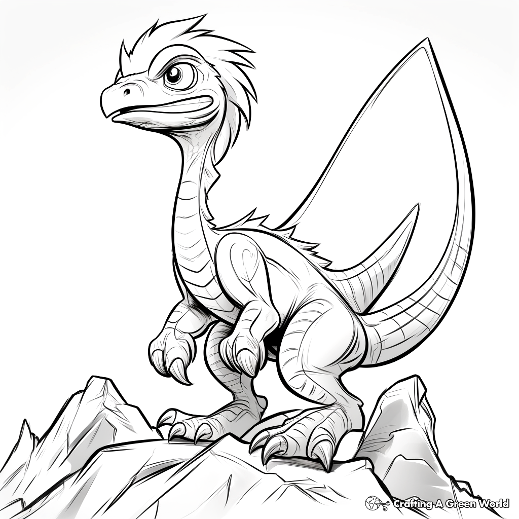 Velociraptor and Volcano Coloring Pages 1