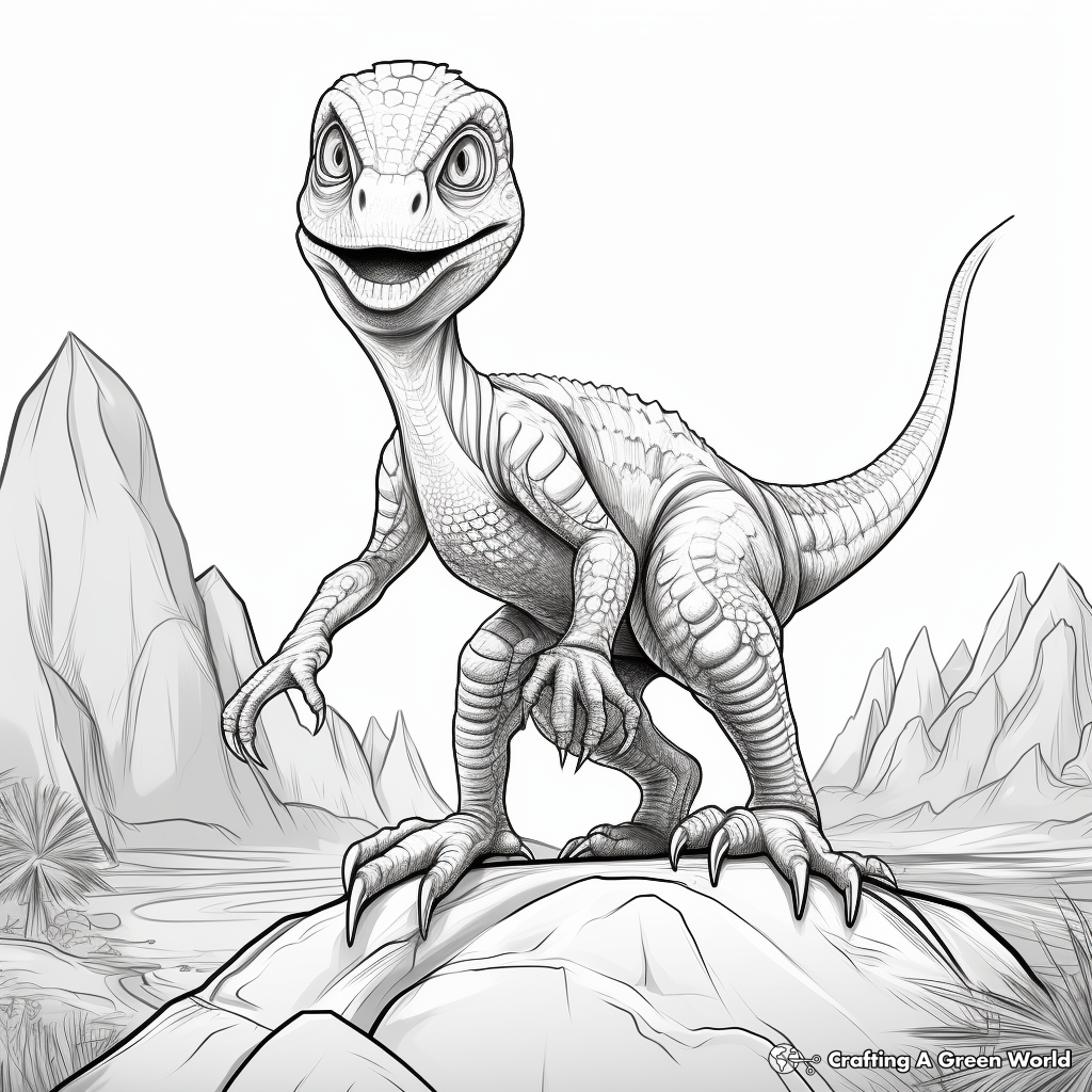 Velociraptor and Volcano Coloring Pages 3