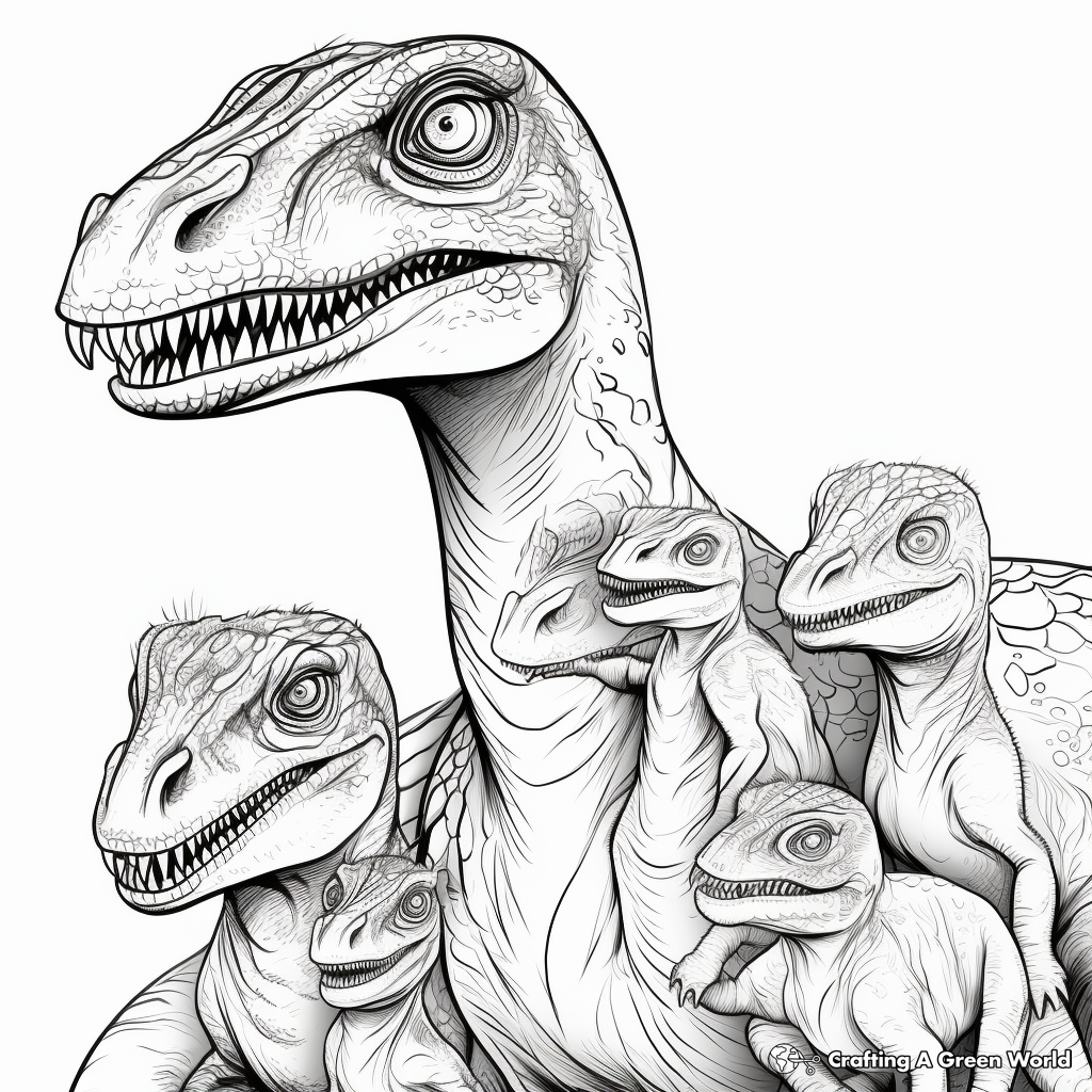 Velociraptor Family Coloring Pages: Male, Female, and Babies 1