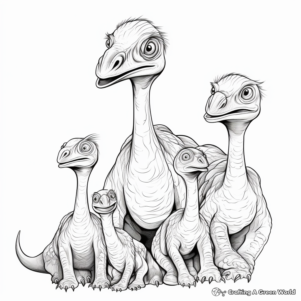 Velociraptor Family Coloring Pages: Male, Female, and Babies 2