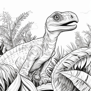 Velociraptor in the Wild: Jungle-Scene Coloring Pages 1