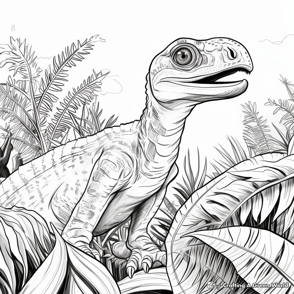 Velociraptor in the Wild: Jungle-Scene Coloring Pages 1