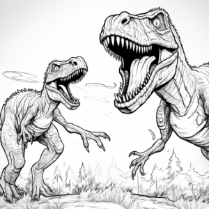 Velociraptor vs. T-Rex Epic Battle Coloring Pages 2