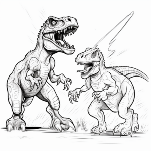 Velociraptor vs. T-Rex Epic Battle Coloring Pages 4