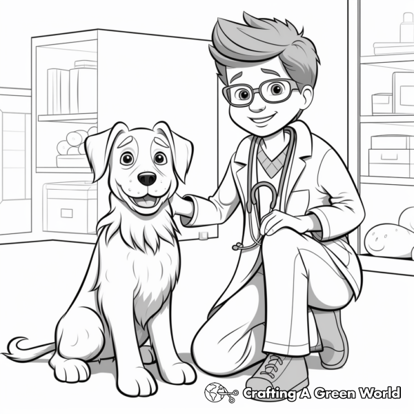 Vet Tech with Dog Coloring Pages 1