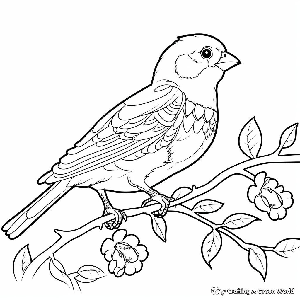Vibrant American Goldfinch in Summer Coloring Pages 3