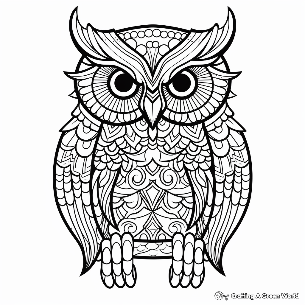 Vibrant Color Owl Coloring Pages for Adults 4