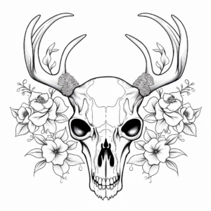 Vibrant Floral Deer Skull Coloring Sheets 2