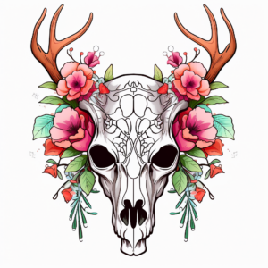 Vibrant Floral Deer Skull Coloring Sheets 3