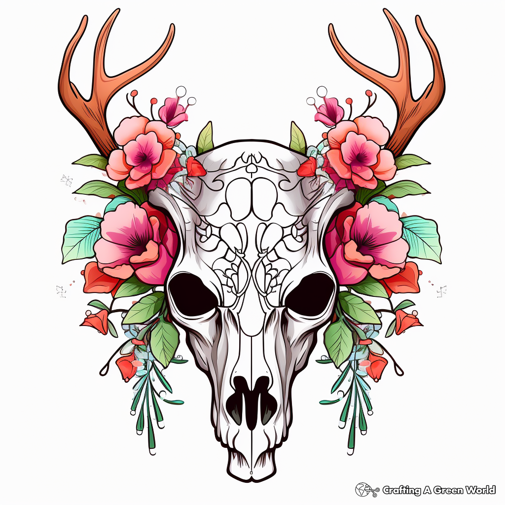 Vibrant Floral Deer Skull Coloring Sheets 3