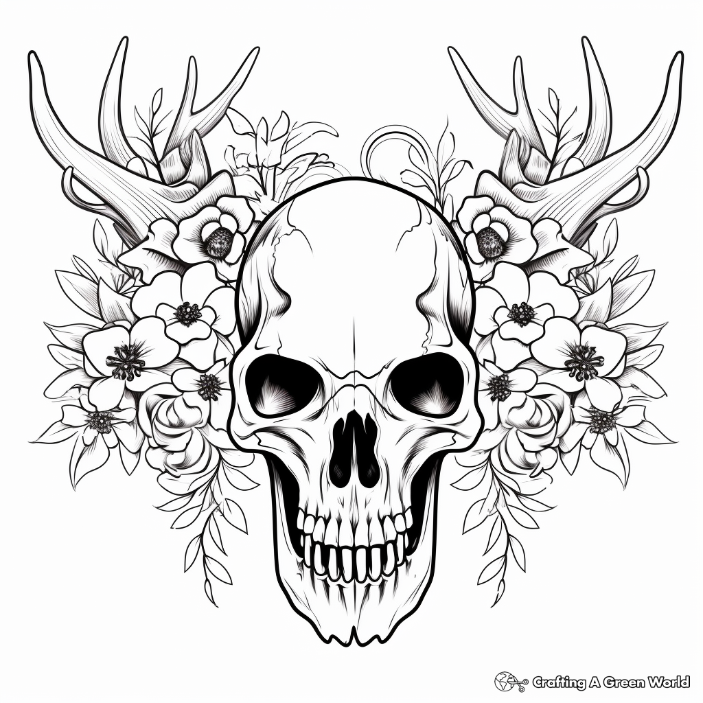 Vibrant Floral Deer Skull Coloring Sheets 4