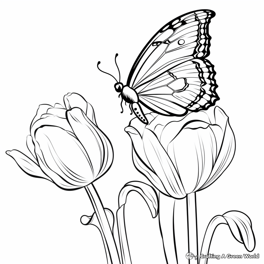Vibrant Half Butterfly, Half Tulip Coloring Pages 3
