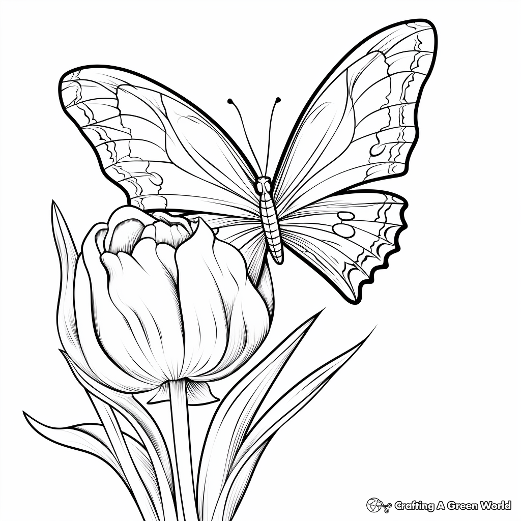 Vibrant Half Butterfly, Half Tulip Coloring Pages 2