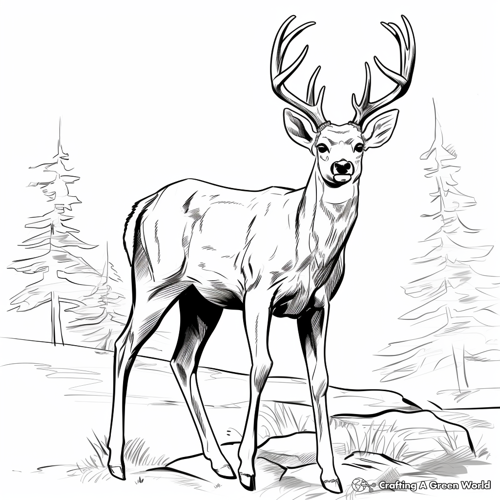 Vibrant Mule Deer Buck Coloring Pages 1