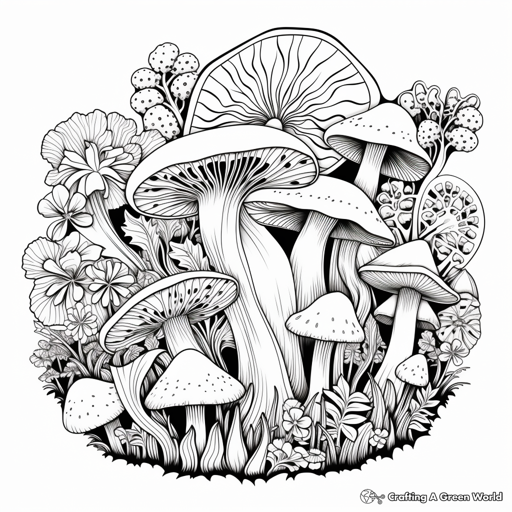 Vibrant Mushroom-Medley Coloring Pages 1