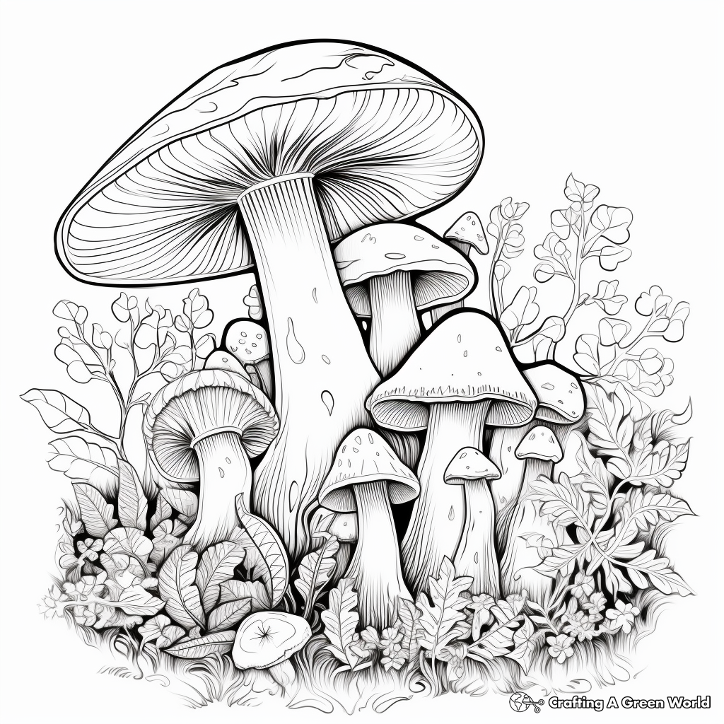 Vibrant Mushroom-Medley Coloring Pages 2
