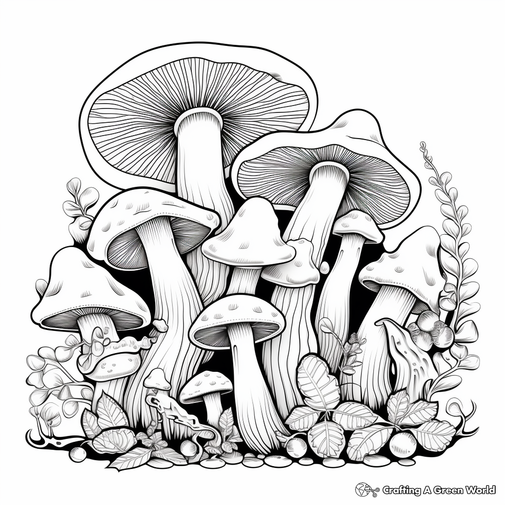 Vibrant Mushroom-Medley Coloring Pages 4