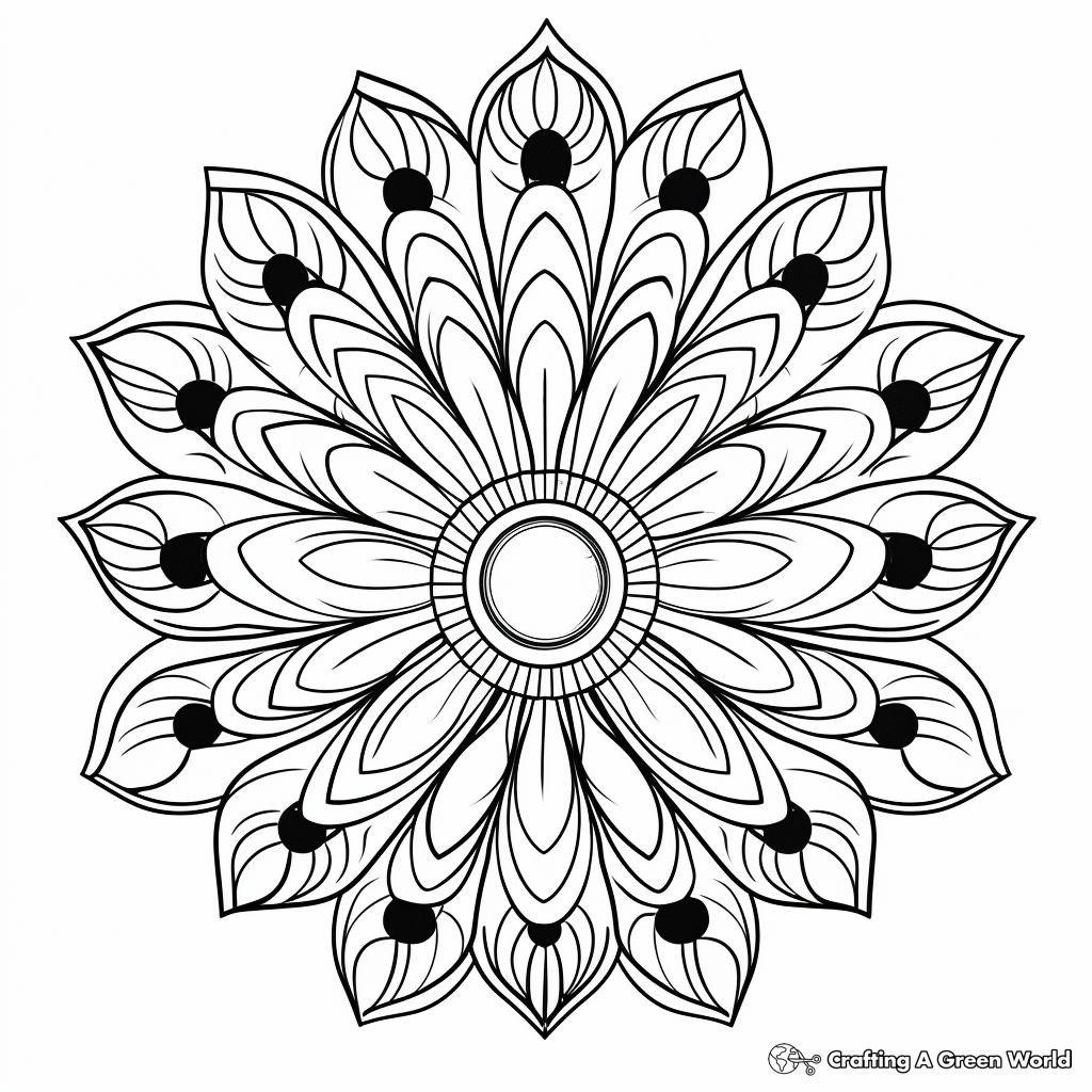 Vibrant Peacock Feathers Mandala Coloring Pages 1