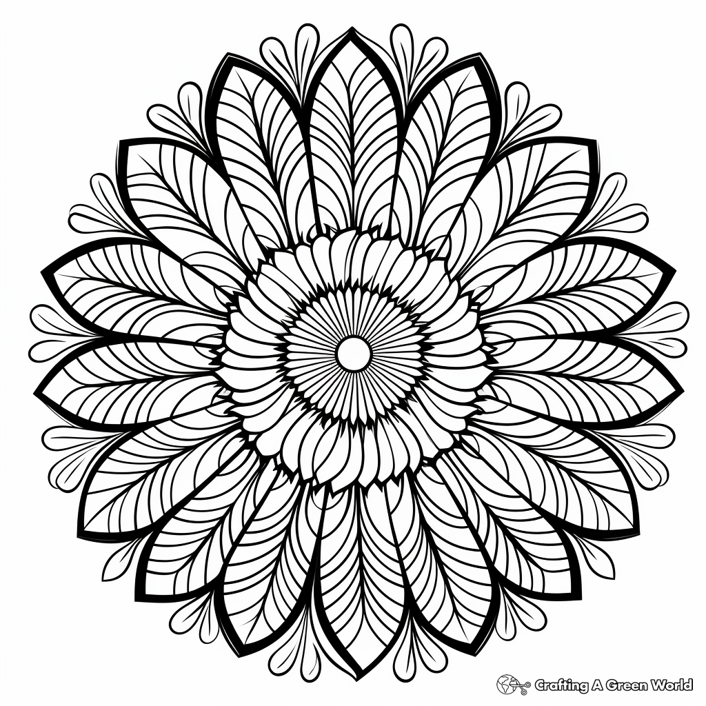 Vibrant Peacock Feathers Mandala Coloring Pages 3