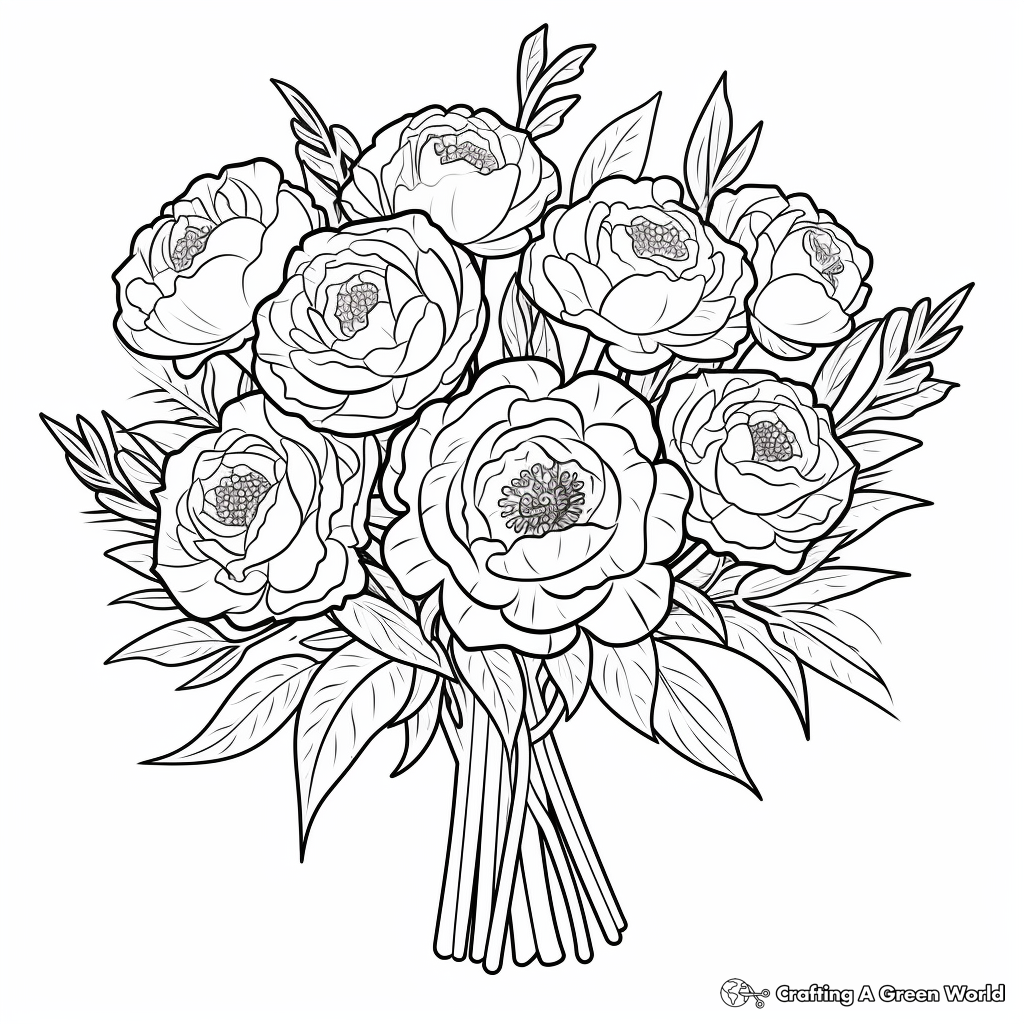 Vibrant Peony Bouquet Coloring Pages 4