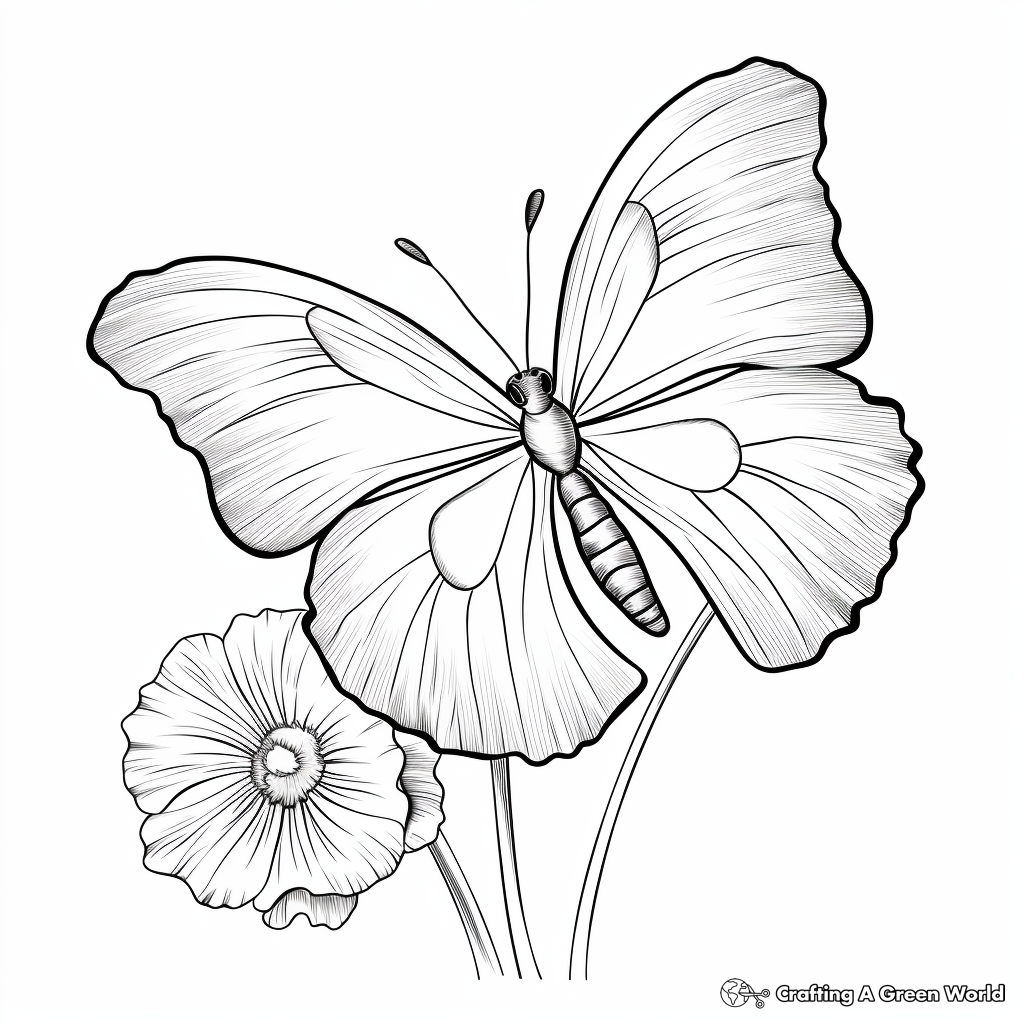 Vibrant Poppy and Butterfly Coloring Pages 1