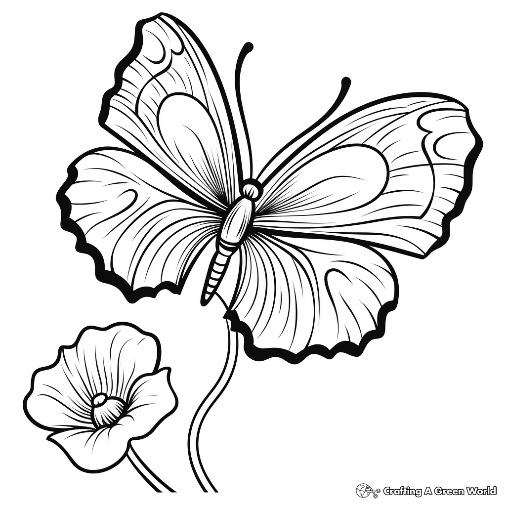 Vibrant Poppy and Butterfly Coloring Pages 3