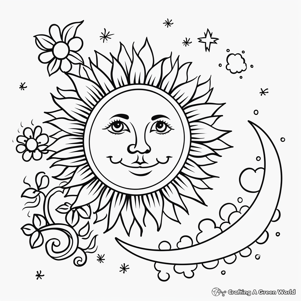 Vibrant Sun and Moon Coloring Pages 2