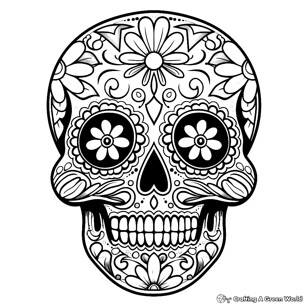 Vibrant Traditional Sugar Skull Coloring Pages 3