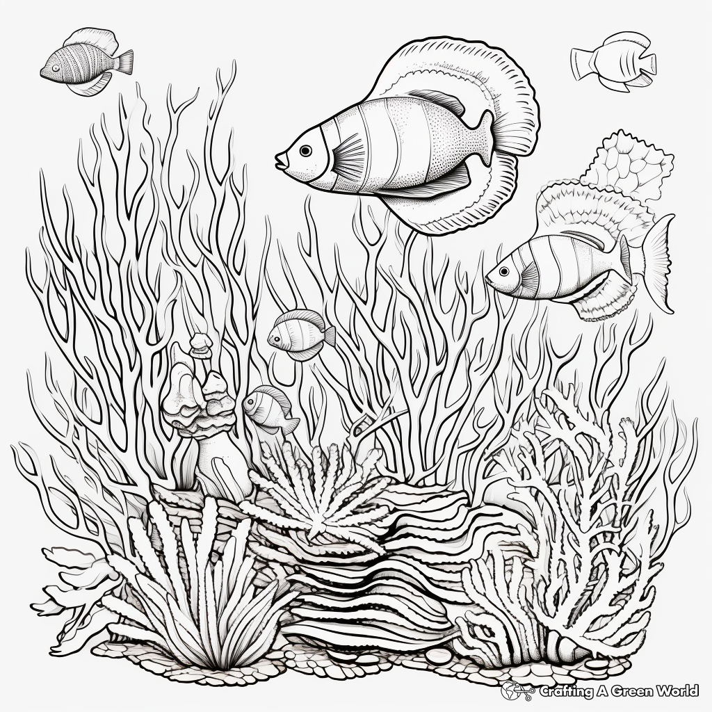 Vibrant Underwater Coral Reef Coloring Pages 1
