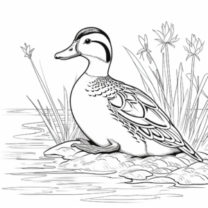 Vibrant Wood Duck in Action Coloring Pages 1